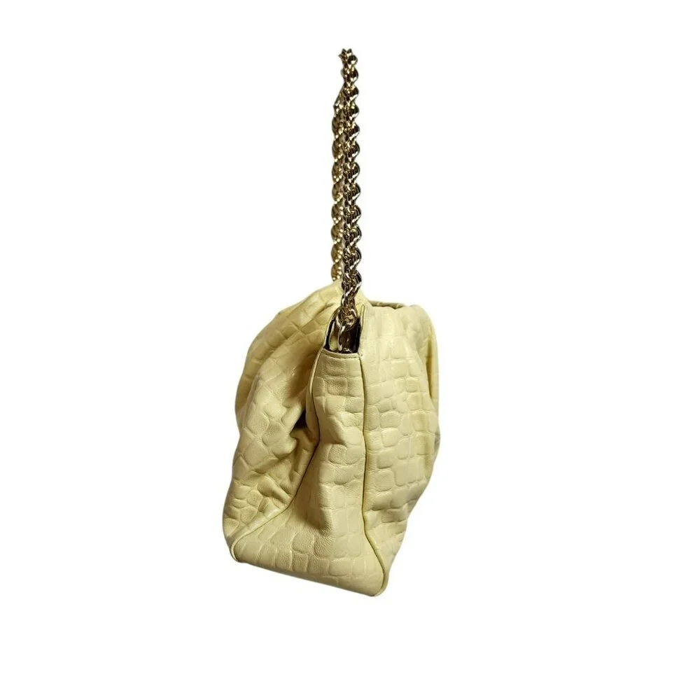 Sam Edelman Cream Croc Embossed Faux Leather Shoulder Bag Gold Chain‎ Strap Hobo
